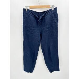 Athleta Pants Women 12 Navy Blue 100% Linen‎ Drawstring Elastic Waist Casual